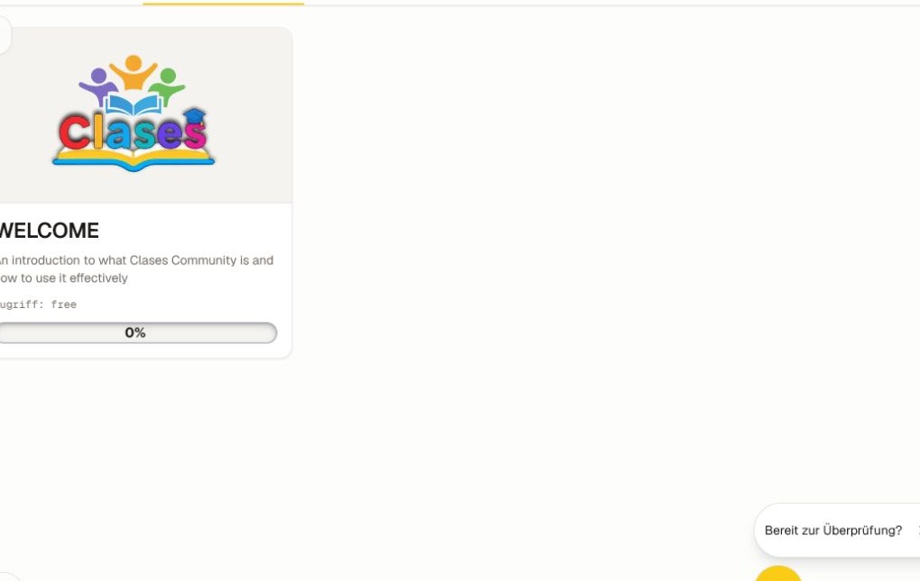 Das aktuelle Klassenzimmer der Community „Welcome“ mit dem für das angemeldete Mitglied verfügbaren Kurs.