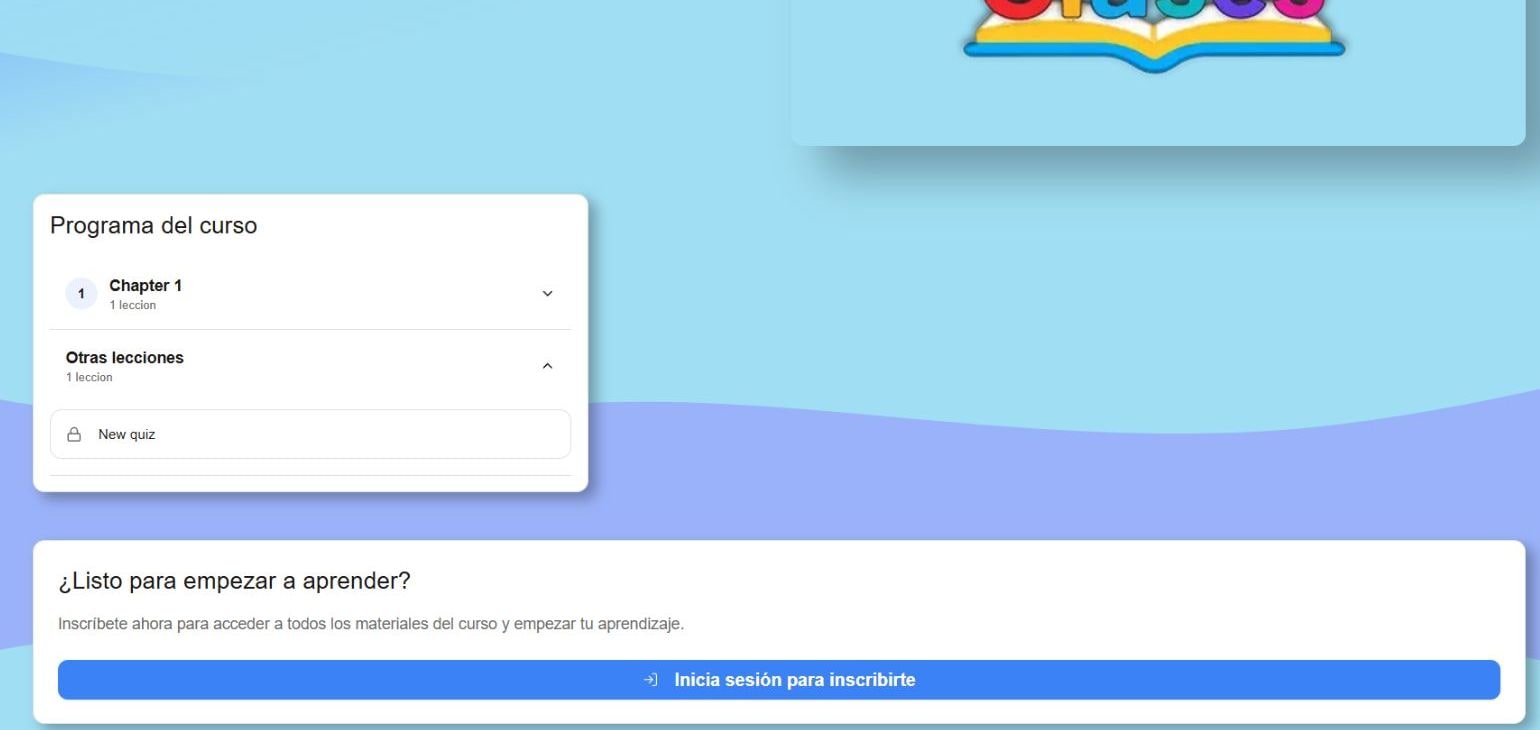 Currículo público del curso que muestra un cuestionario listado en Otras lecciones y la acción Iniciar sesión para inscribirse.