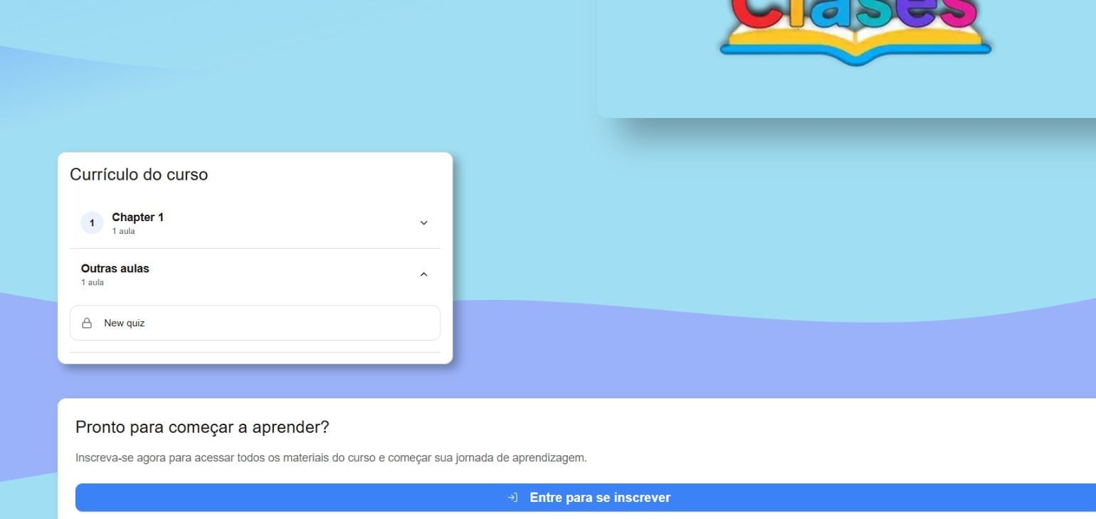 Um currículo público do curso com um questionário listado em Outras Aulas e a ação Entrar para se inscrever.