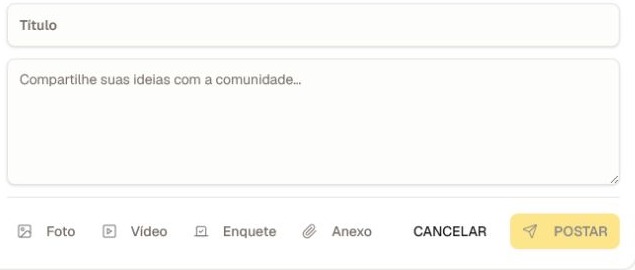 O compositor de post atual recortado para seu título, mensagem, mídia, enquete, anexo e controles de publicação.